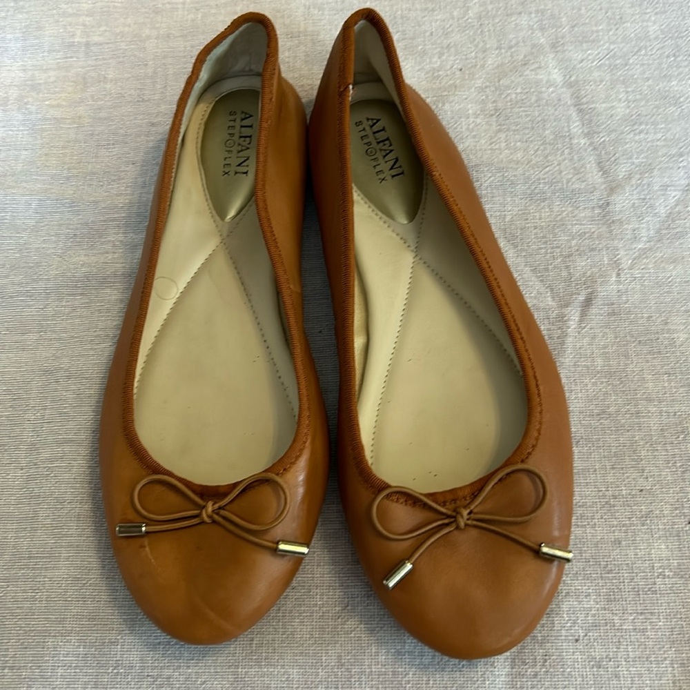 Alfani Tan Flats with Bow Accent
